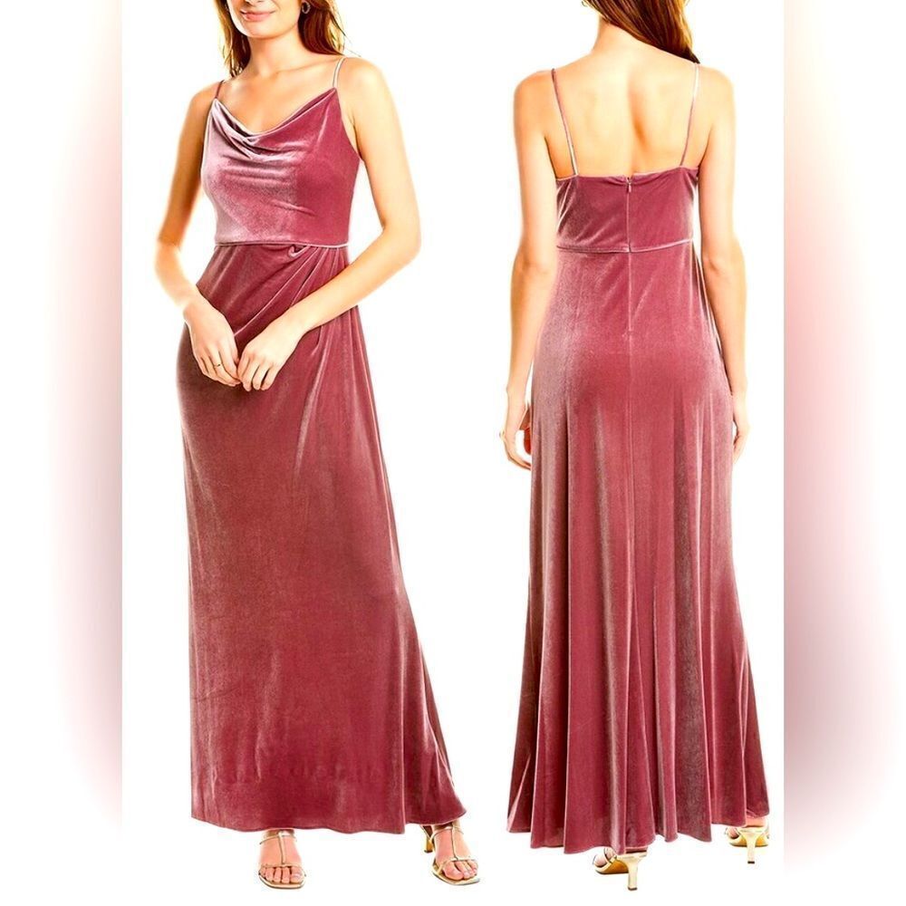 Adrianna Papell Cowl Neck Antique Rose Velvet Gown Size 18
